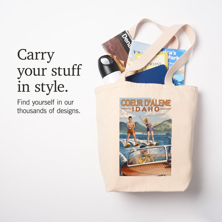 Coeur d'Alene, Idaho, Water Skiing Scene, Tote Bag Totes Lantern Press 