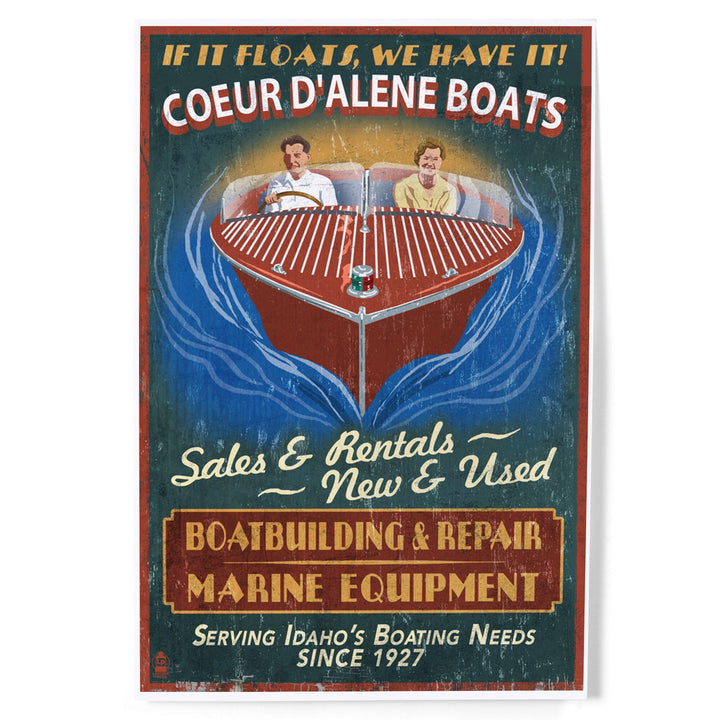 Coeur d'Alene, Idaho, Wooden Boats Vintage Sign, Art & Giclee Prints Art Lantern Press 