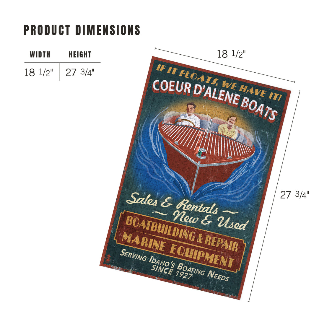 Coeur d'Alene, Idaho, Wooden Boats Vintage Sign, Jigsaw Puzzle Puzzle Lantern Press 