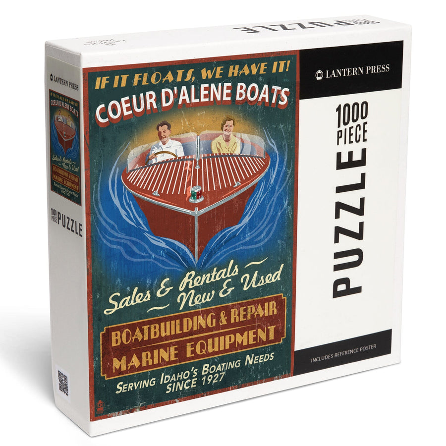 Coeur d'Alene, Idaho, Wooden Boats Vintage Sign, Jigsaw Puzzle Puzzle Lantern Press 