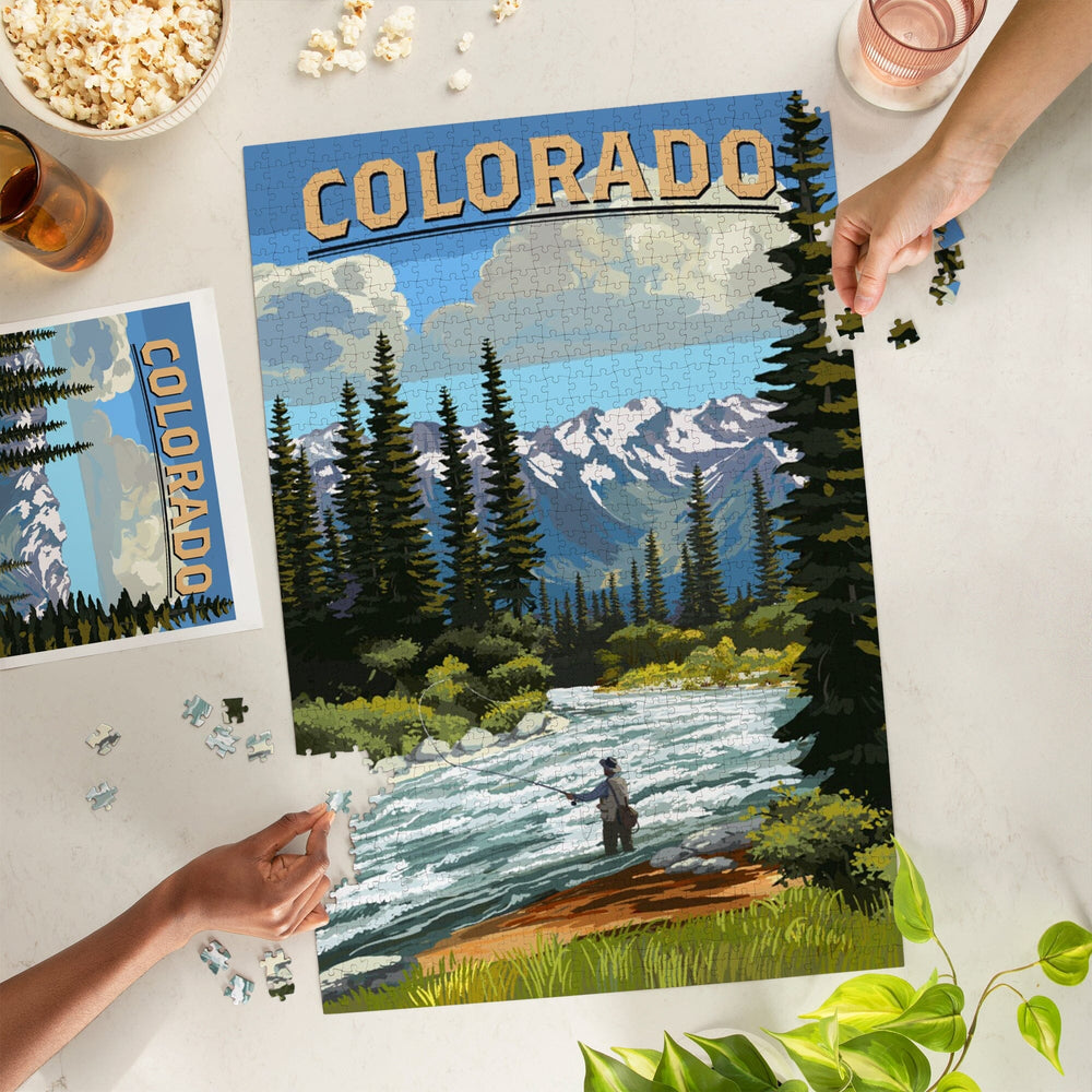 Colorado, Angler and River Rapids, Jigsaw Puzzle Puzzle Lantern Press 