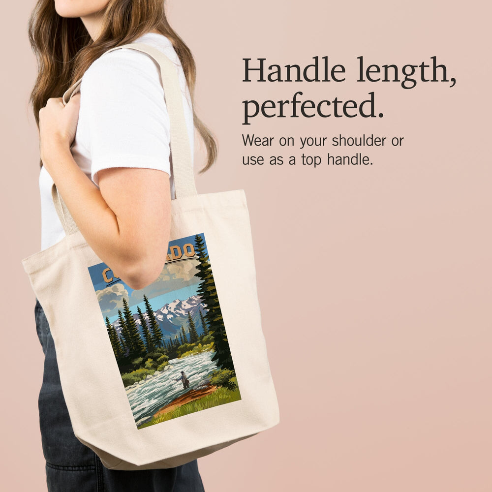Colorado, Angler and River Rapids, Tote Bag Totes Lantern Press 