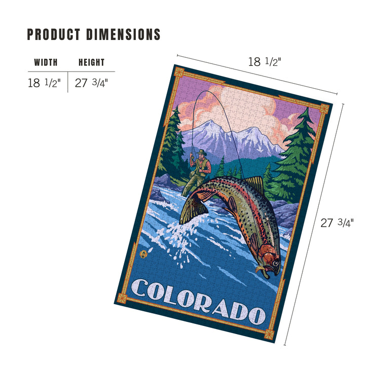 Colorado, Angler Fly Fishing Scene (Leaping Trout), Jigsaw Puzzle Puzzle Lantern Press 