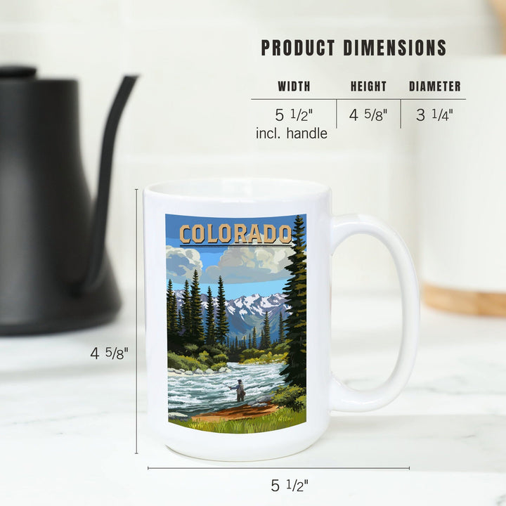 Colorado, Angler & River Rapids, Lantern Press Artwork, Ceramic Mug - Lantern Press