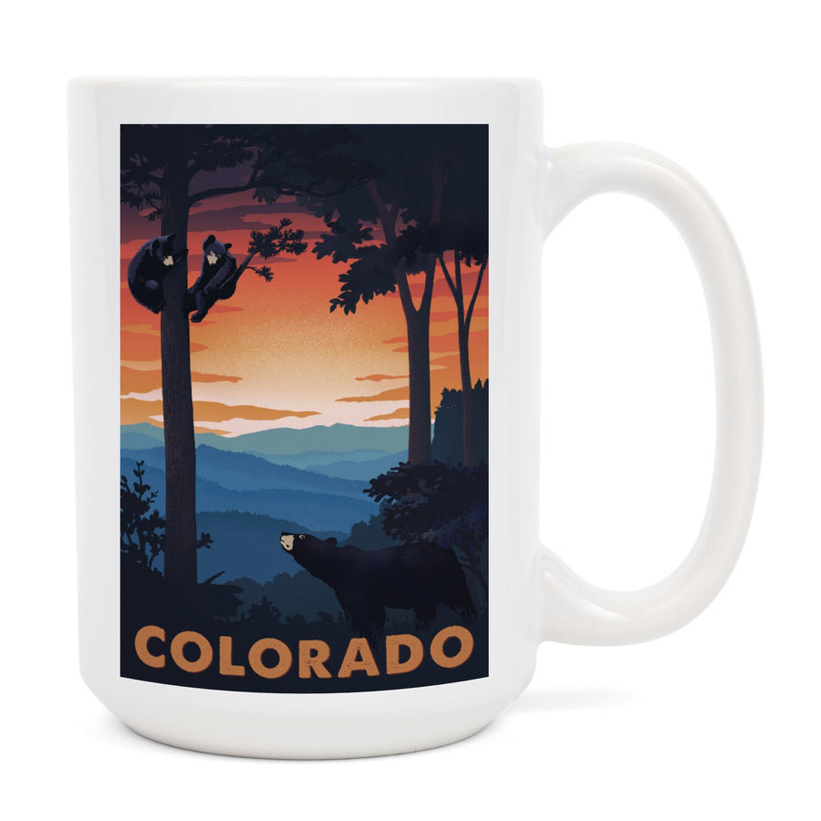 Colorado, Bear Family At Sunset, Lantern Press Artwork, Ceramic Mug - Lantern Press