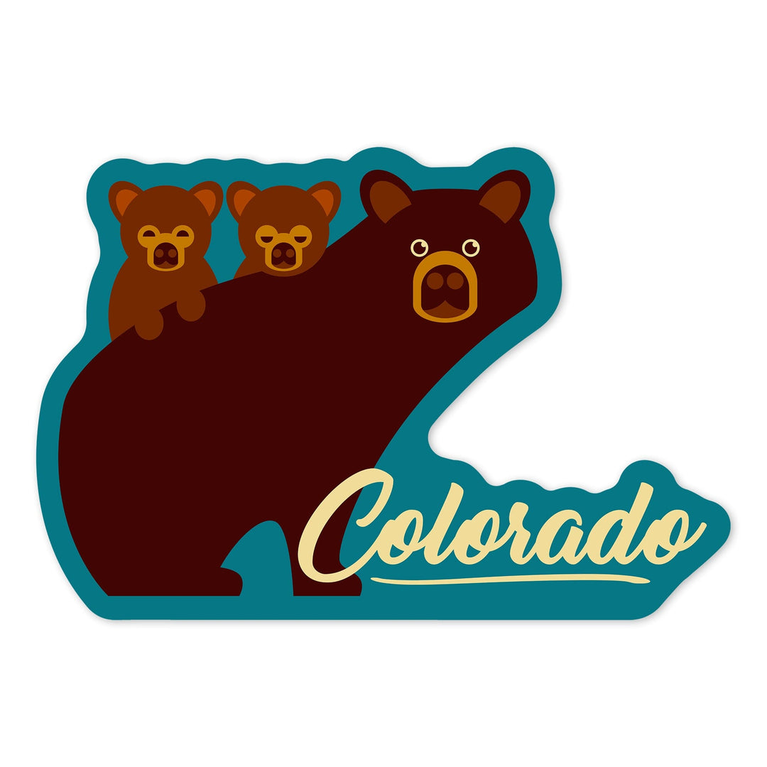 Colorado, Bear Family, Geometric, Contour, Lantern Press Artwork, Vinyl Sticker Sticker Lantern Press 