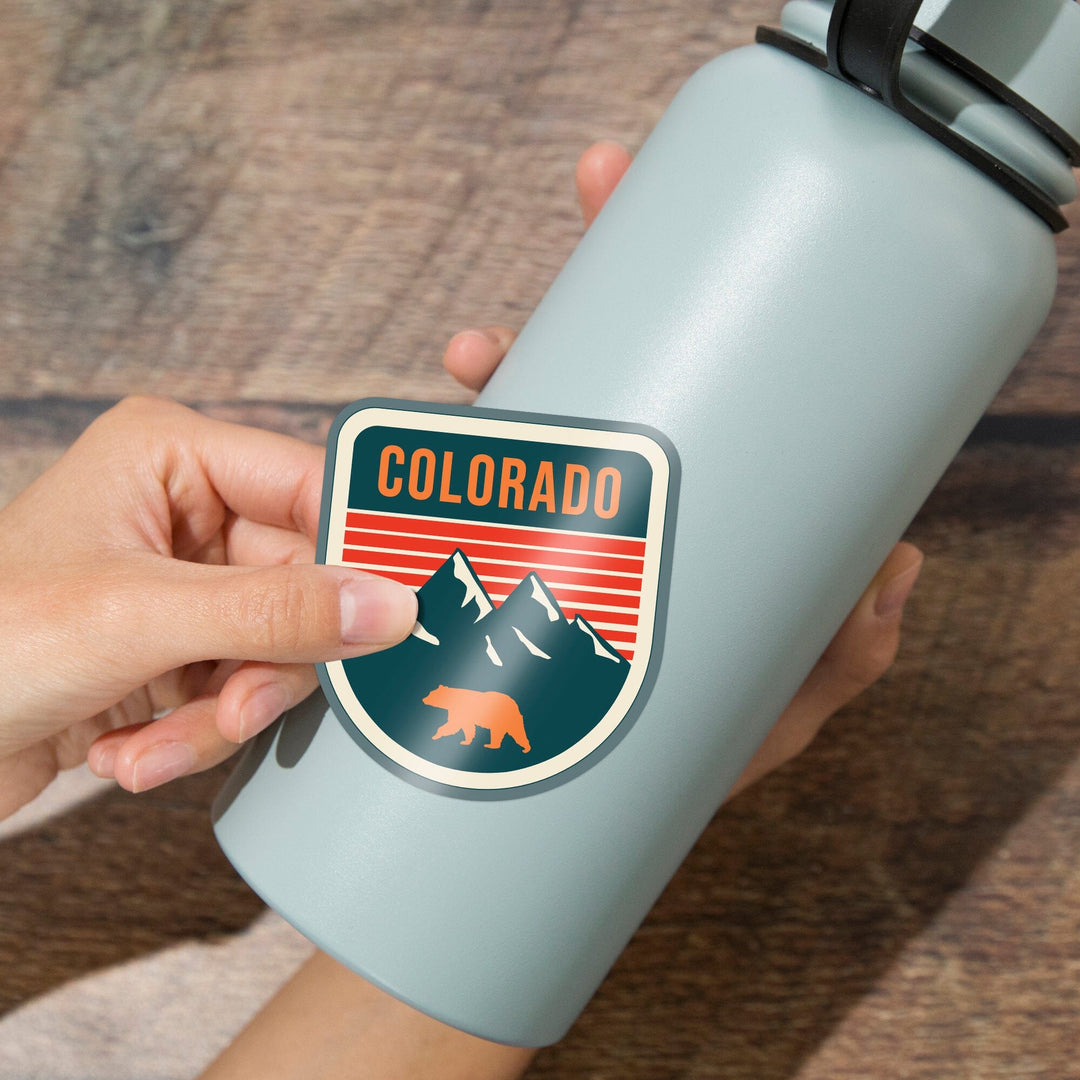 Colorado, Bear & Mountains, Contour, Lantern Press Artwork, Vinyl Sticker Sticker Lantern Press 