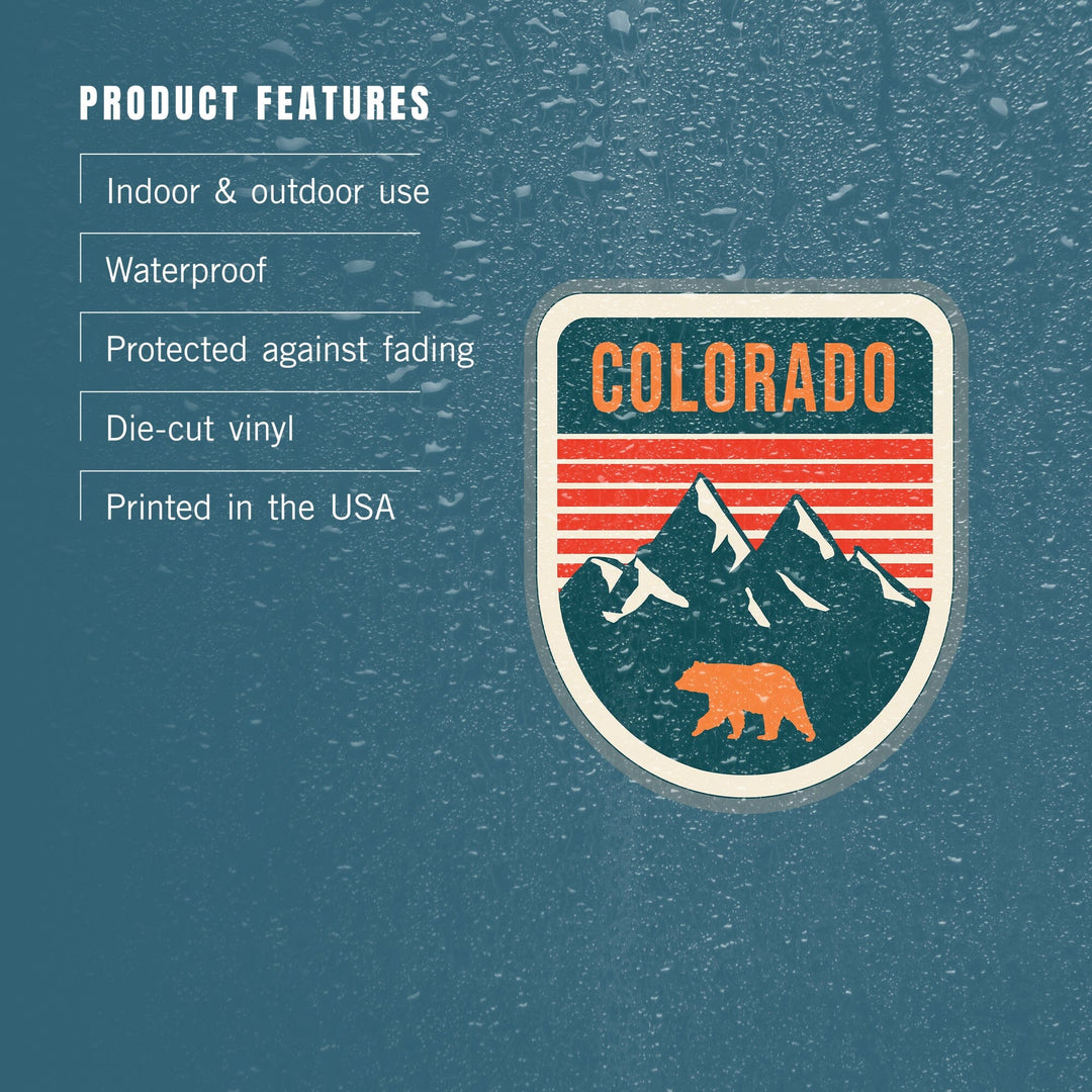 Colorado, Bear & Mountains, Contour, Lantern Press Artwork, Vinyl Sticker Sticker Lantern Press 