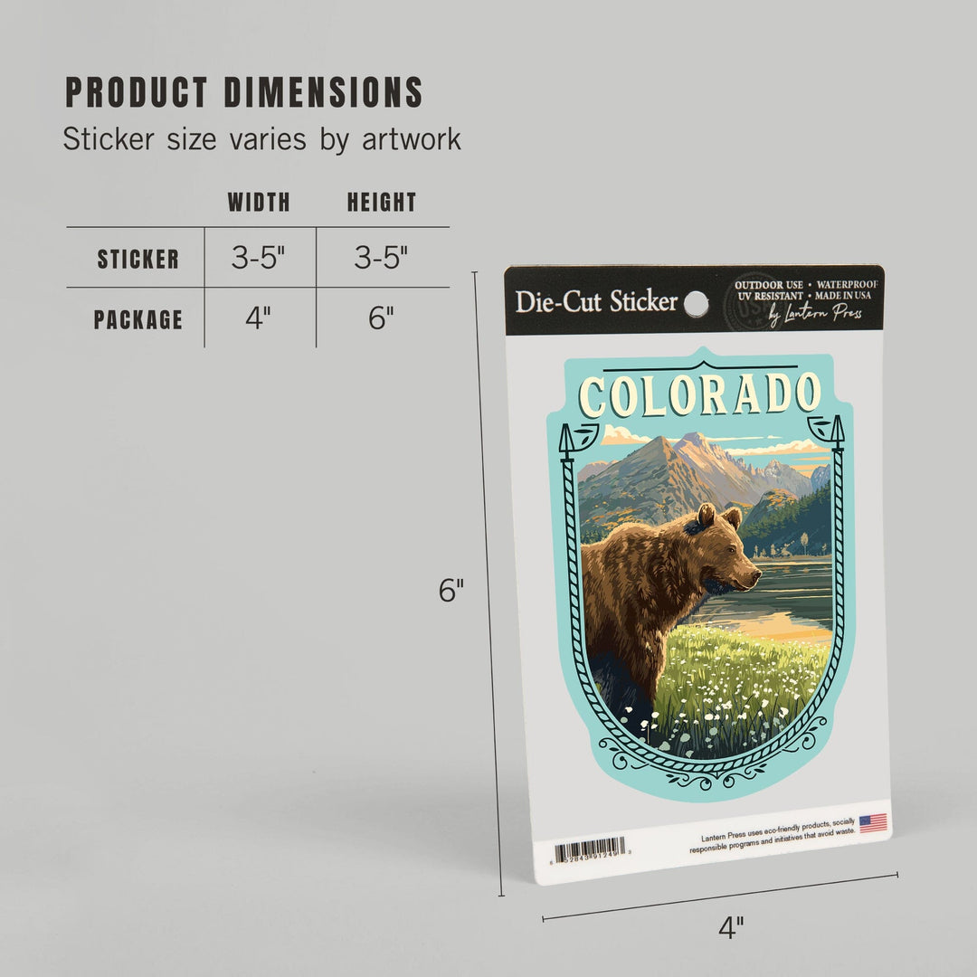 Colorado, Bear, Painterly, Contour, Vinyl Sticker Sticker Lantern Press 