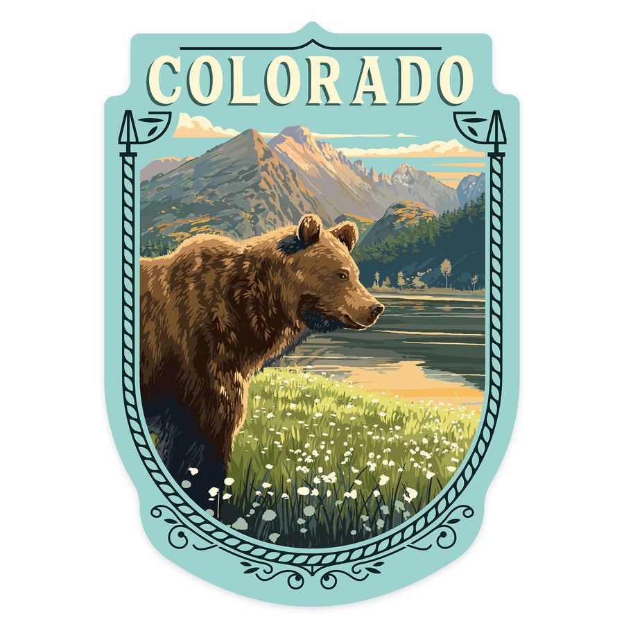 Colorado, Bear, Painterly, Contour, Vinyl Sticker Sticker Lantern Press 