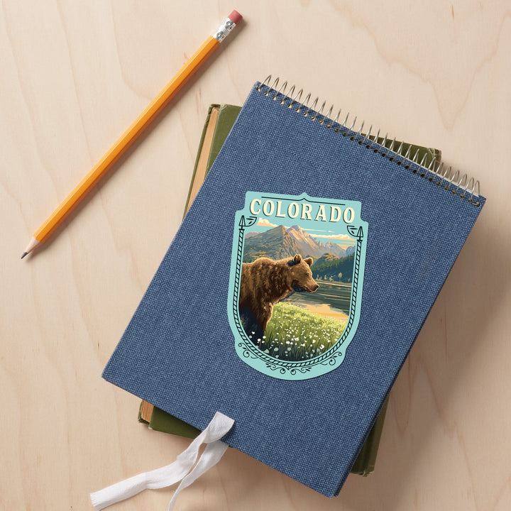 Colorado, Bear, Painterly, Contour, Vinyl Sticker Sticker Lantern Press 