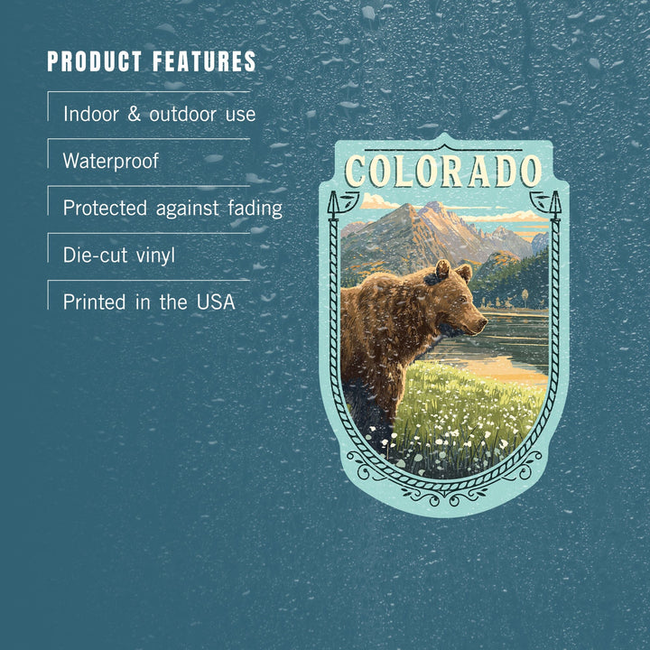 Colorado, Bear, Painterly, Contour, Vinyl Sticker Sticker Lantern Press 