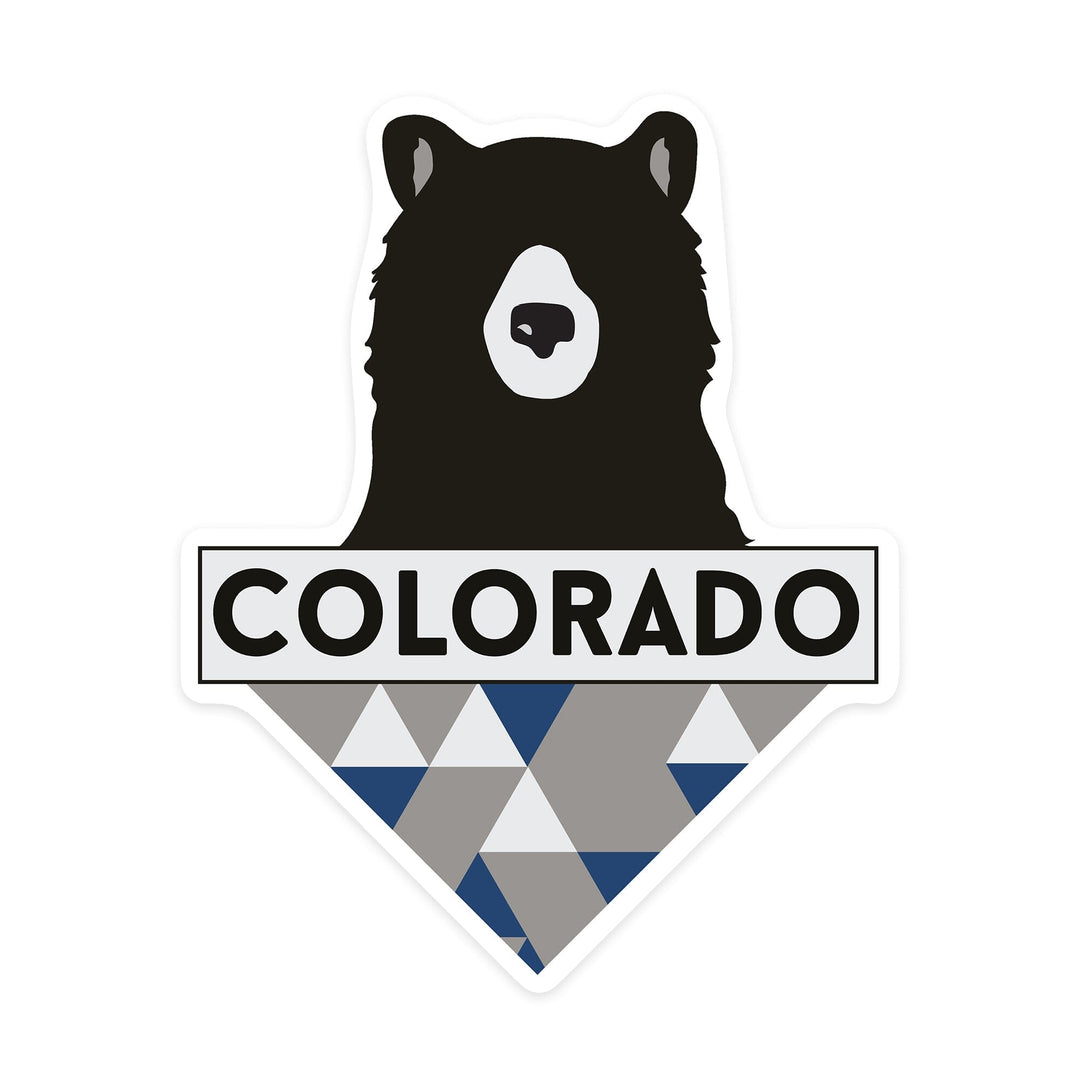 Colorado, Bear & Triangles, Blue, Contour, Lantern Press Artwork, Vinyl Sticker - Lantern Press