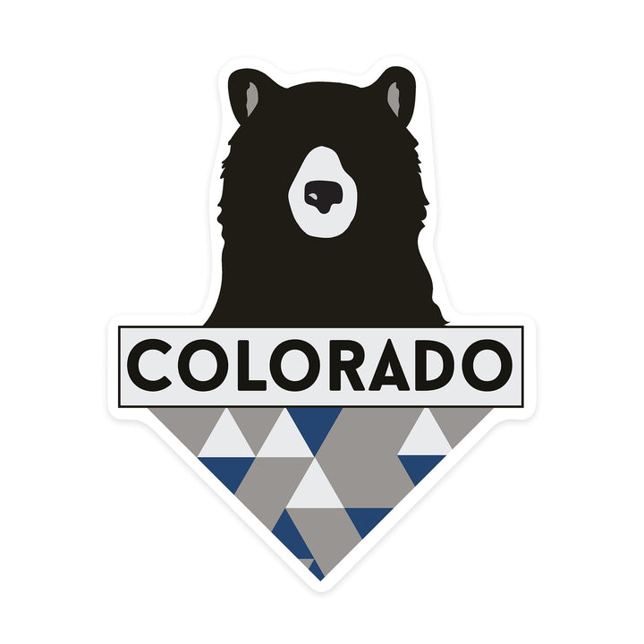 Colorado, Bear & Triangles, Blue, Contour, Lantern Press Artwork, Vinyl Sticker - Lantern Press