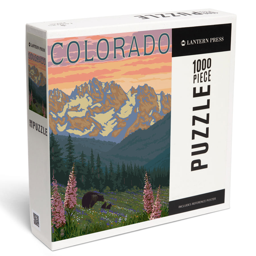 Colorado, Bears and Spring Flowers, Jigsaw Puzzle Puzzle Lantern Press 