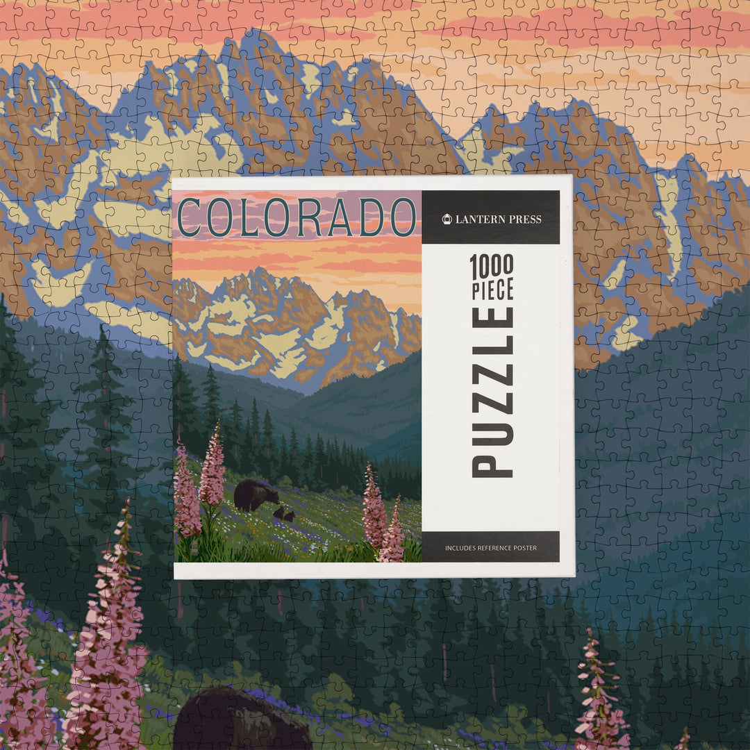 Colorado, Bears and Spring Flowers, Jigsaw Puzzle Puzzle Lantern Press 