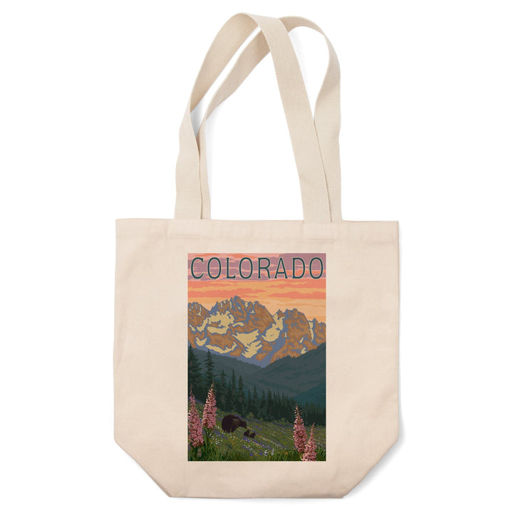Colorado, Bears & Spring Flowers, Lantern Press Artwork, Tote Bag Totes Lantern Press 