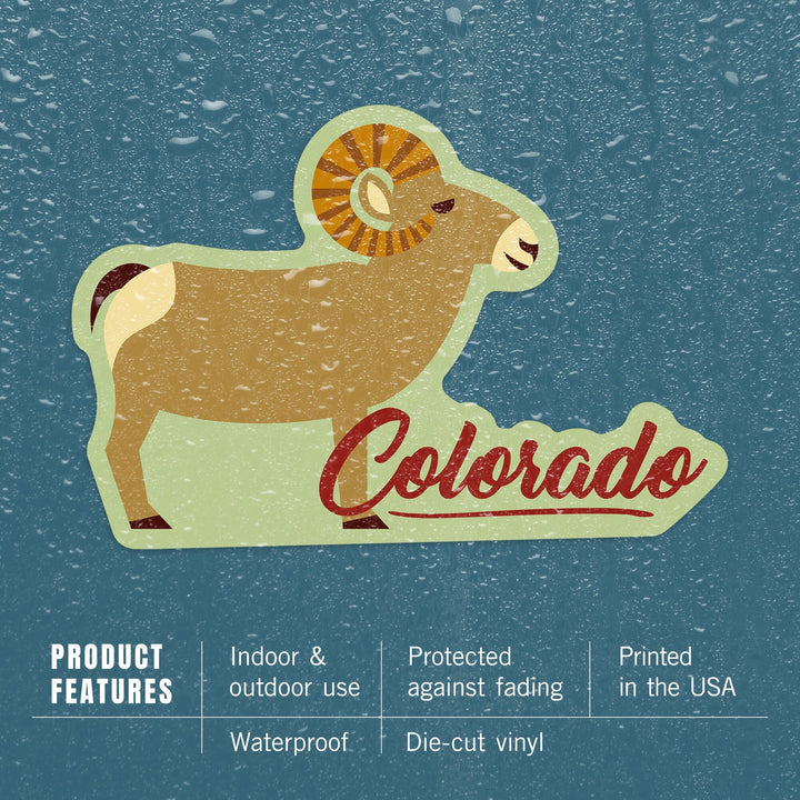Colorado, Bighorn Sheep, Geometric, Contour, Lantern Press Artwork, Vinyl Sticker Sticker Lantern Press 