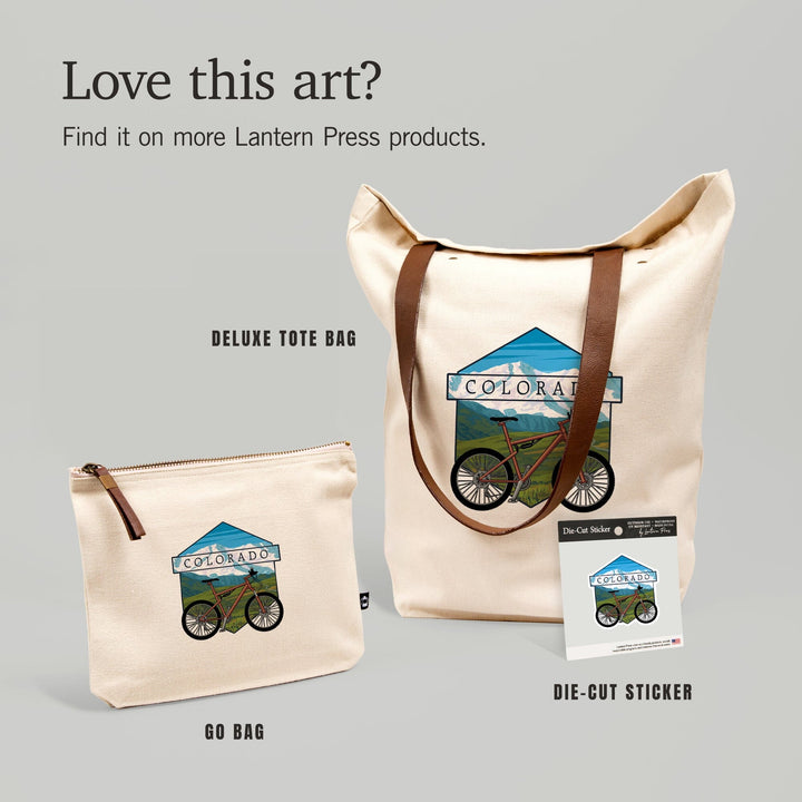 Colorado, Bike & Mountain Scene, Contour, Lantern Press Artwork, Vinyl Sticker - Lantern Press