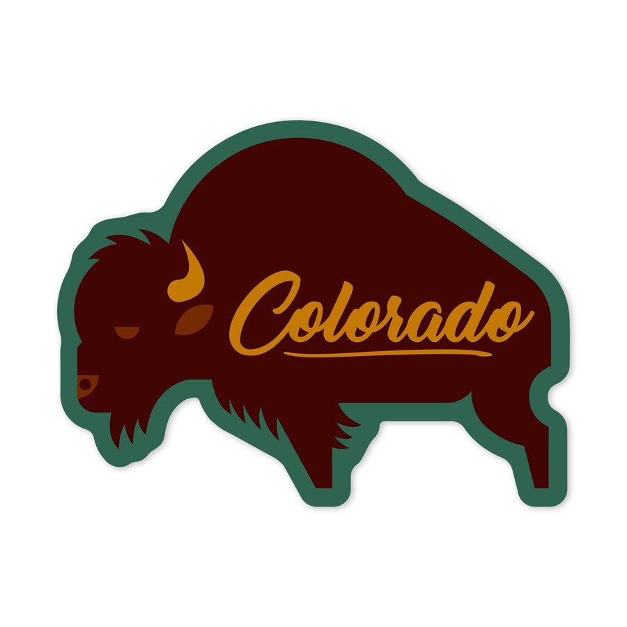 Colorado, Bison, Geometric, Contour, Lantern Press Artwork, Vinyl Sticker Sticker Lantern Press 
