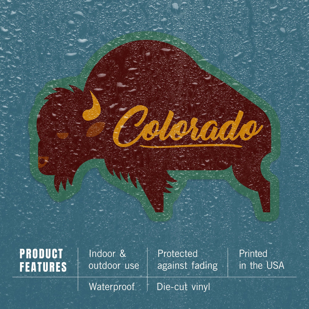 Colorado, Bison, Geometric, Contour, Lantern Press Artwork, Vinyl Sticker Sticker Lantern Press 