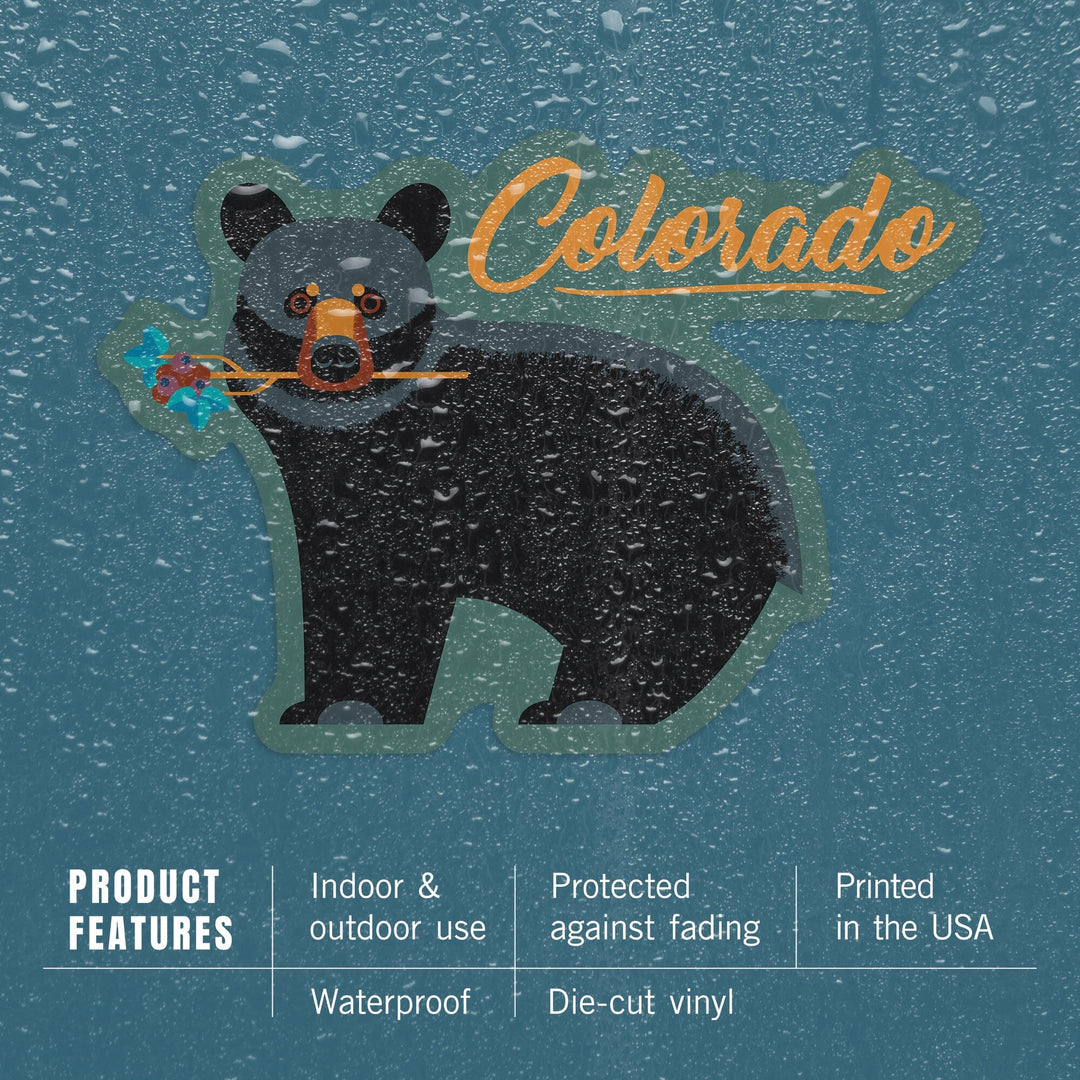 Colorado, Black Bear, Geometric, Contour, Lantern Press Artwork, Vinyl Sticker Sticker Lantern Press 
