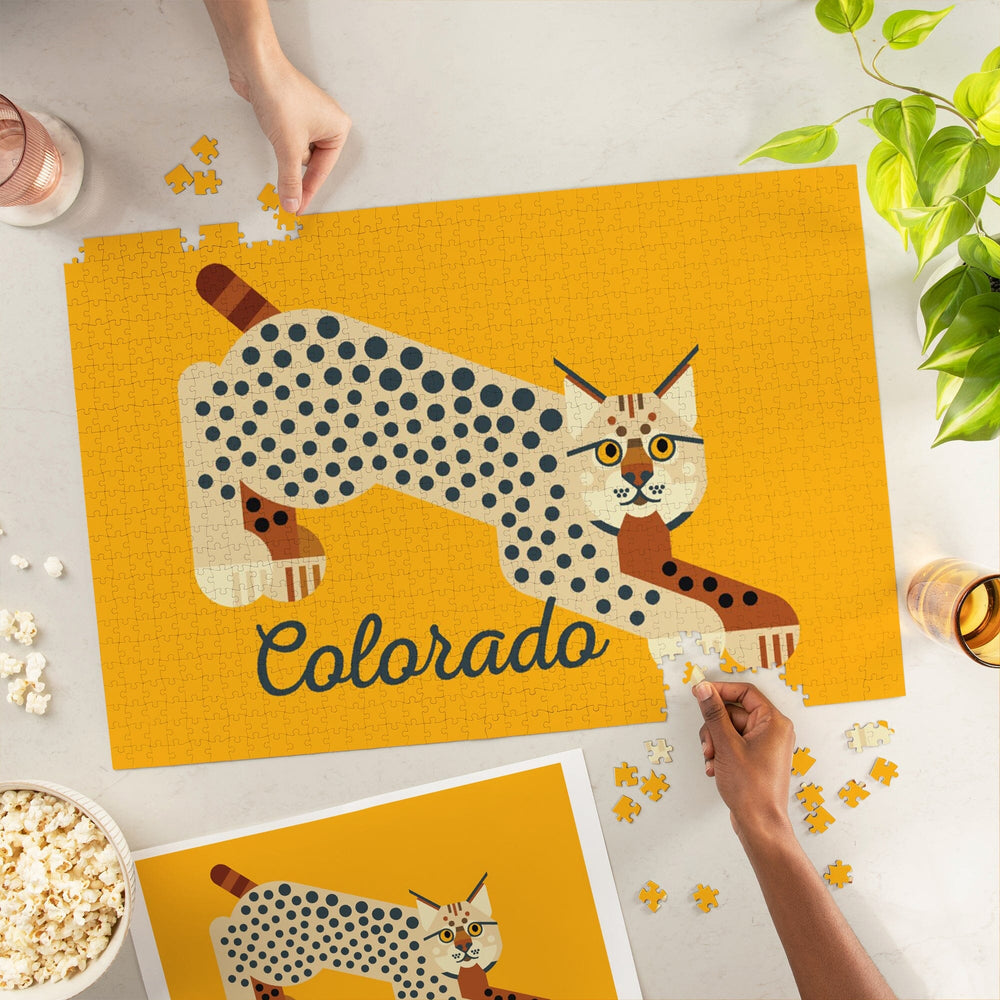 Colorado, Bobcat Geometric, Jigsaw Puzzle Puzzle Lantern Press 