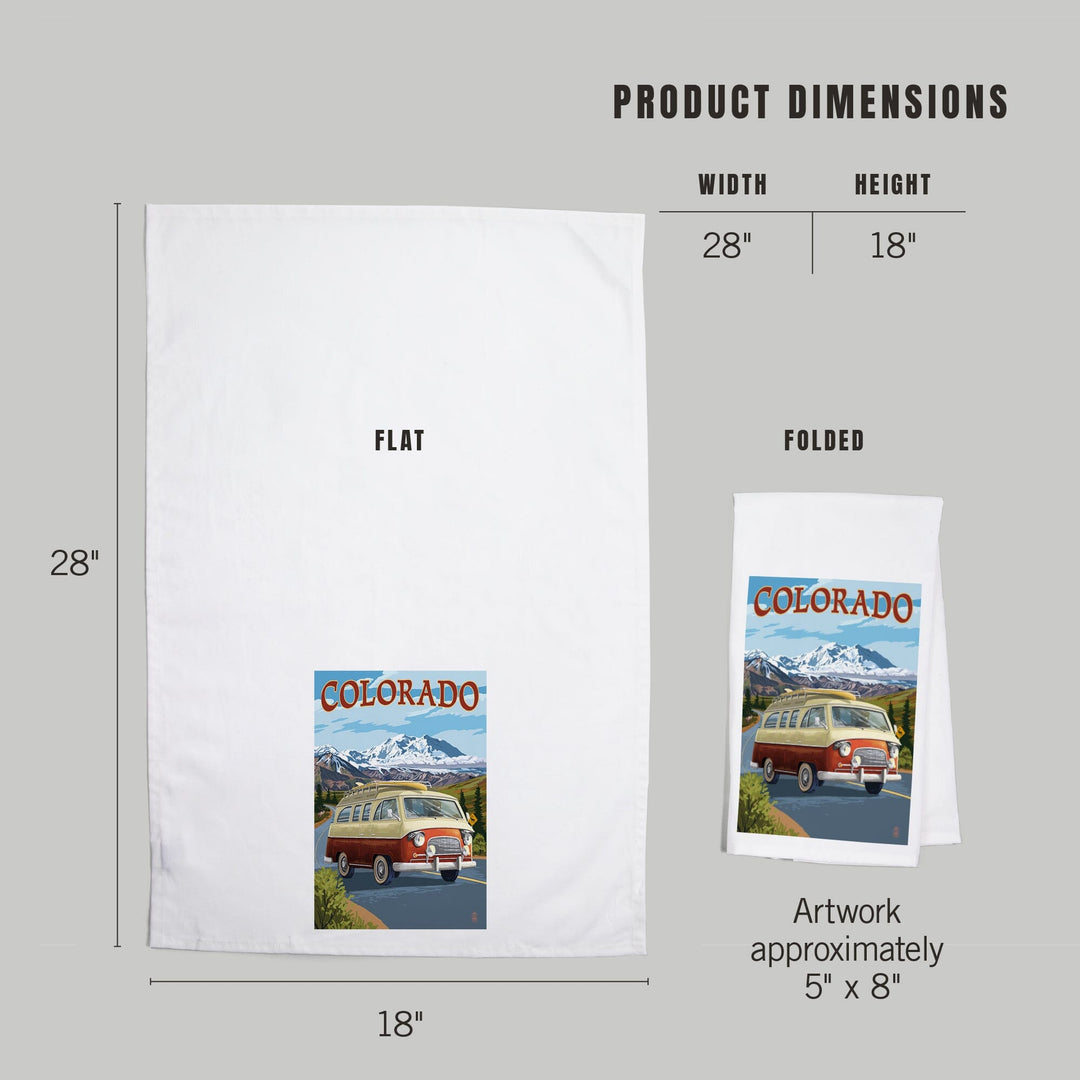 Colorado, Camper Van Mountain Drive, Organic Cotton Kitchen Tea Towels - Lantern Press