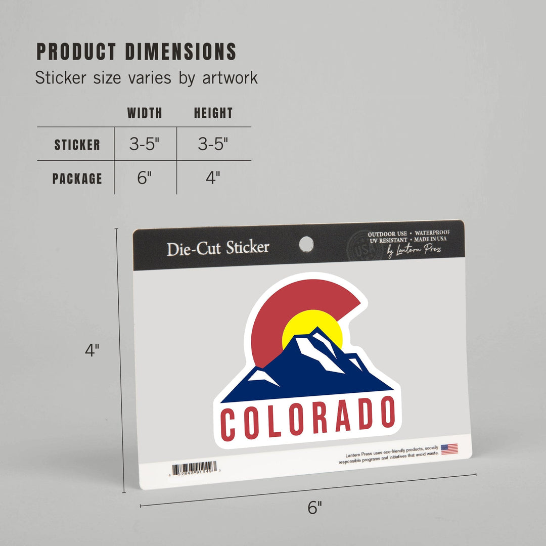 Colorado, Colorado Flag & Mountain, Contour, Lantern Press Artwork, Vinyl Sticker Sticker Lantern Press 