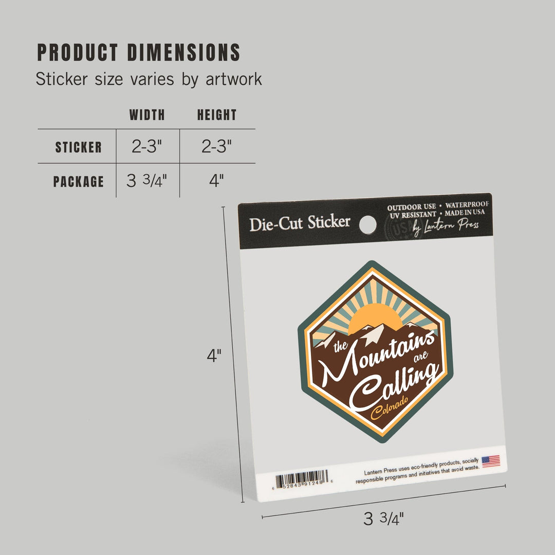 Colorado, Colorado, The Mountains are Calling, Contour, Lantern Press Artwork, Vinyl Sticker - Lantern Press