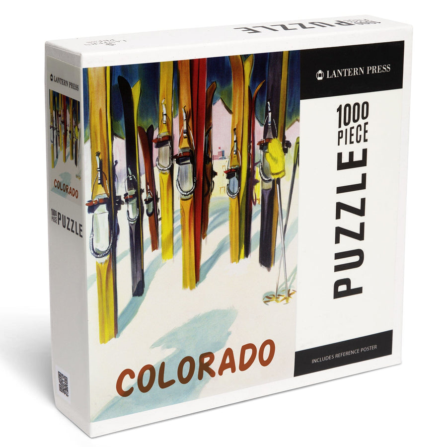 Colorado, Colorful Skis, Jigsaw Puzzle Puzzle Lantern Press 