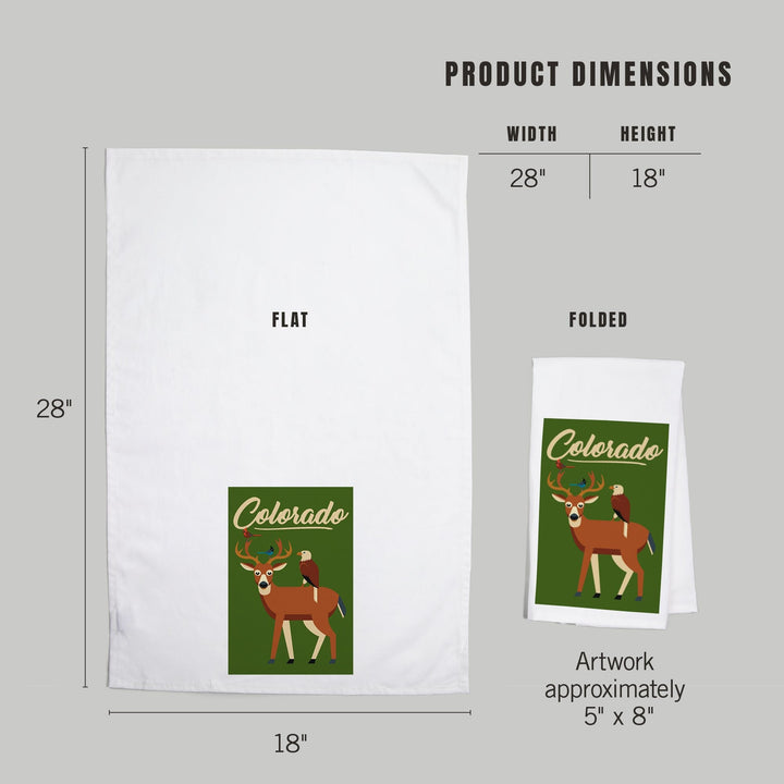 Colorado, Deer and Birds, Geometric, Contour, Organic Cotton Kitchen Tea Towels Kitchen Lantern Press 
