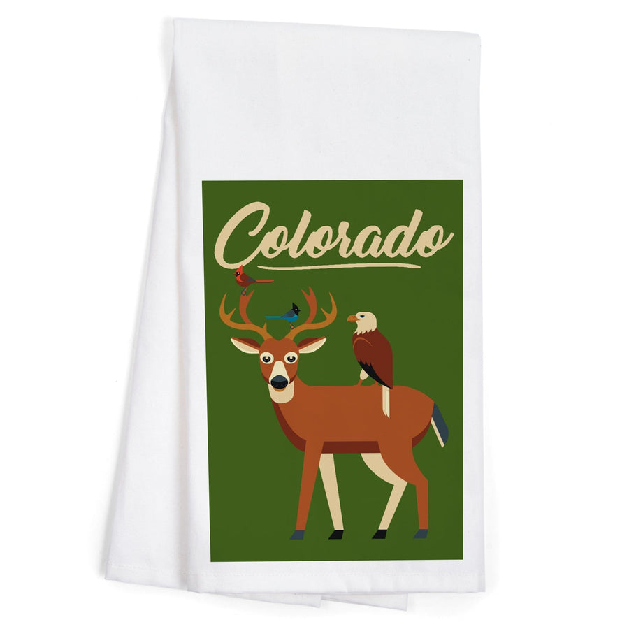 Colorado, Deer and Birds, Geometric, Contour, Organic Cotton Kitchen Tea Towels Kitchen Lantern Press 