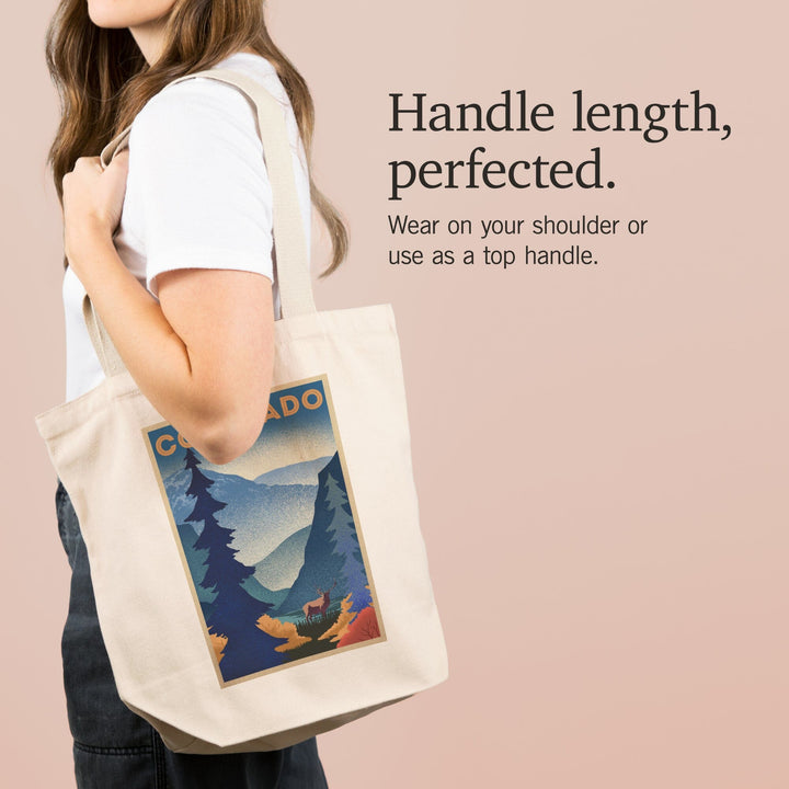 Colorado, Elk and Mountain Scene, Lithograph, Tote Bag Totes Lantern Press 