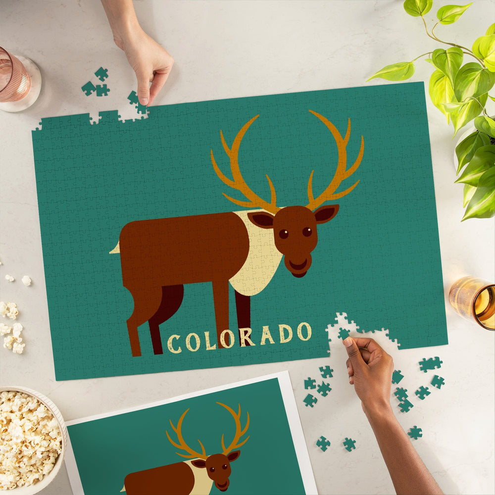 Colorado, Elk Geometric, Jigsaw Puzzle Puzzle Lantern Press 