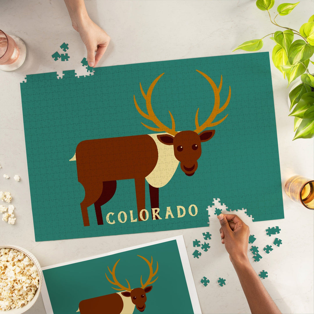 Colorado, Elk Geometric, Jigsaw Puzzle Puzzle Lantern Press 