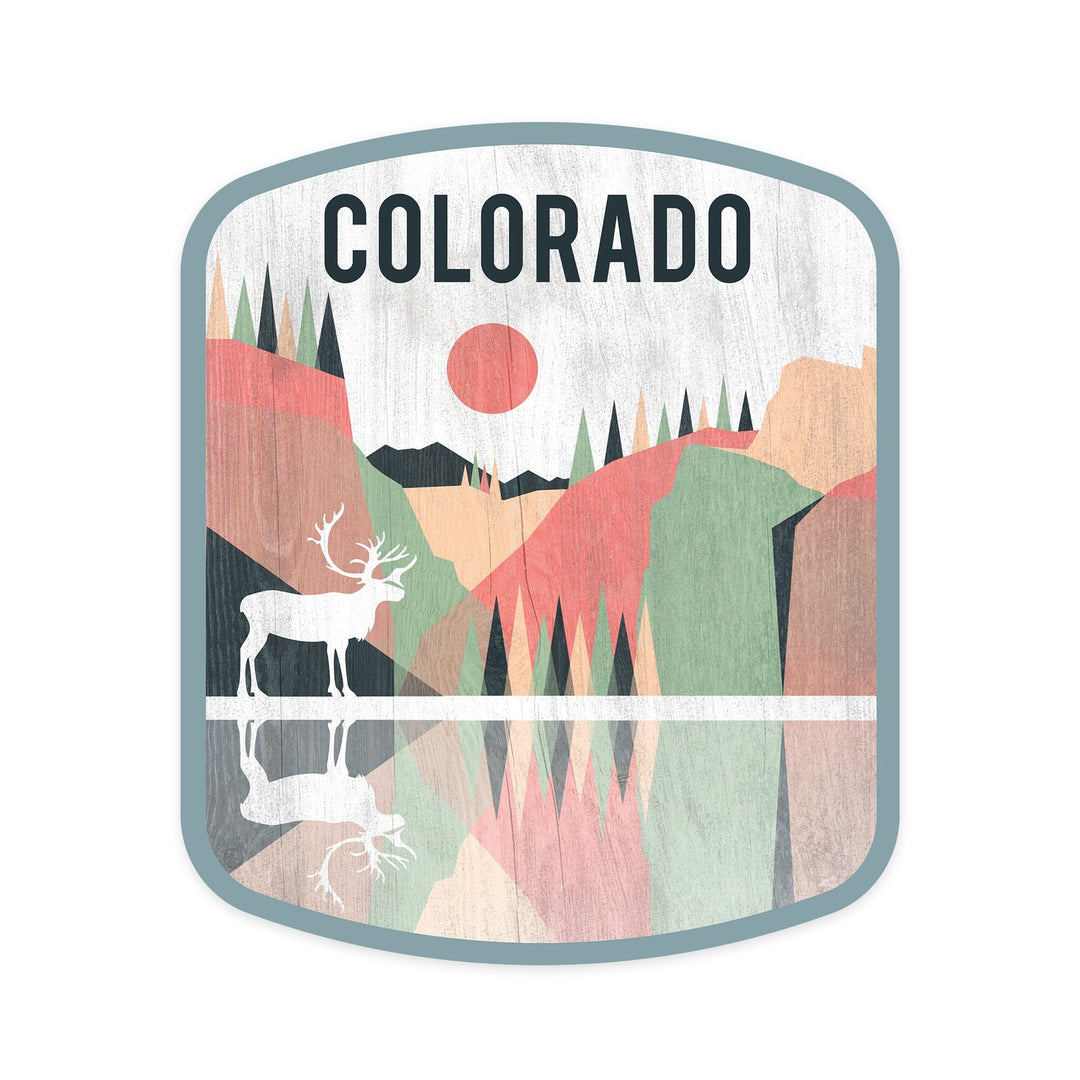 Colorado, Elk, Geometric Opacity, Contour, Vinyl Sticker - Lantern Press