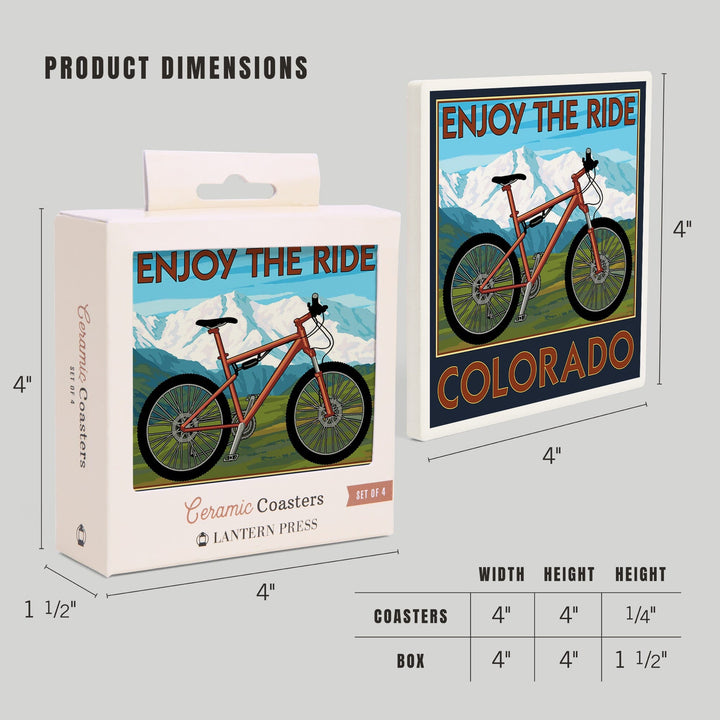 Colorado, Enjoy the Ride, Mountain Bike, Lantern Press Artwork, Coaster Set - Lantern Press