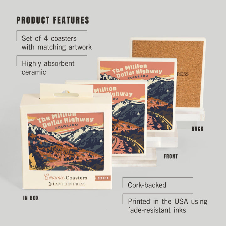 Colorado, Explorer Series, One Million Dollar Highway, Coasters Coasters Lantern Press 