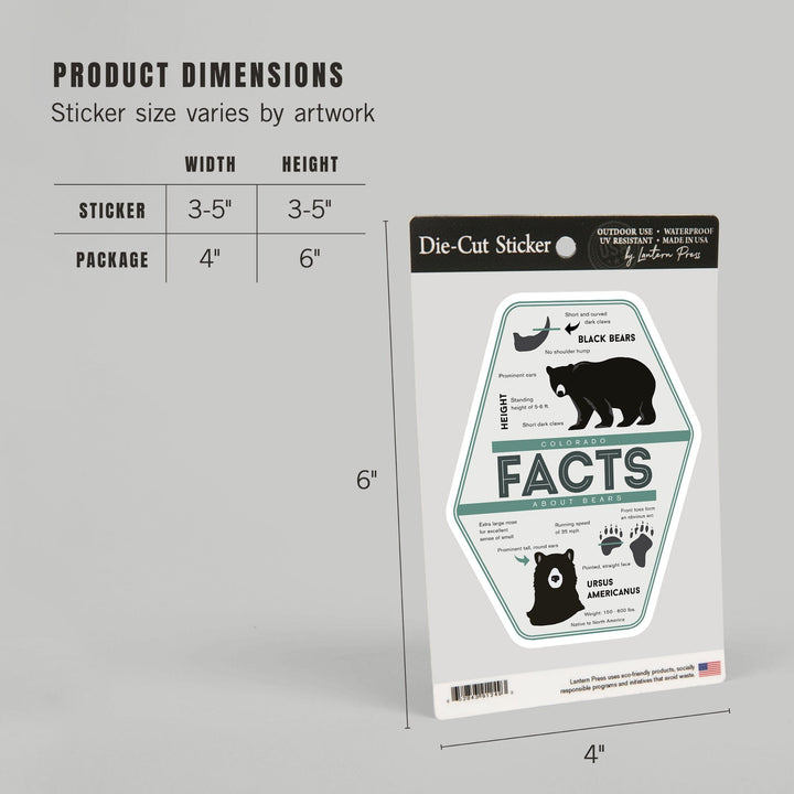 Colorado, Facts About Bears, Contour, Vinyl Sticker Sticker Lantern Press 