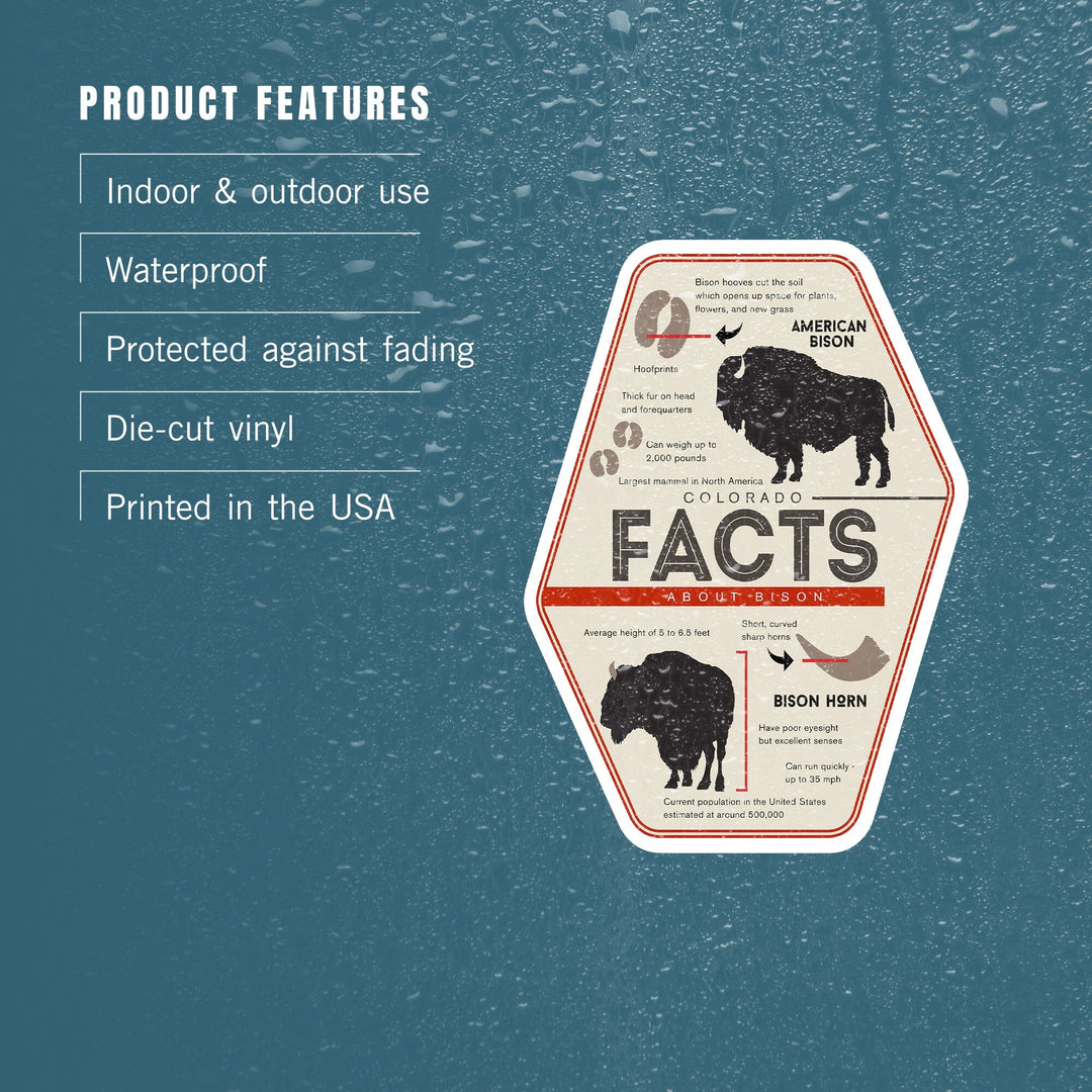 Colorado, Facts About Bison, Contour, Vinyl Sticker - Lantern Press