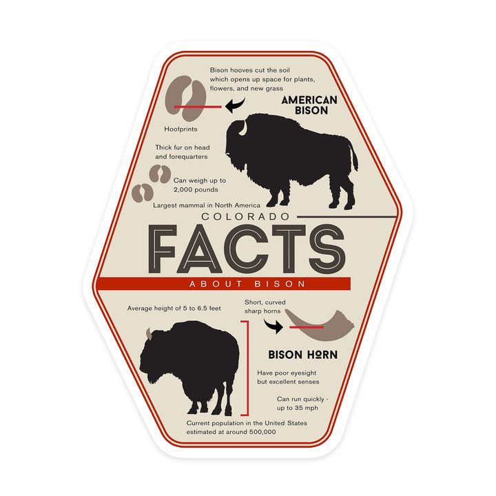 Colorado, Facts About Bison, Contour, Vinyl Sticker - Lantern Press