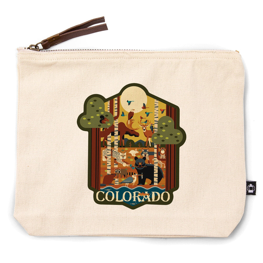 Colorado, Forest Animals, Geometric, Contour, Lantern Press Artwork, Accessory Go Bag Totes Lantern Press 