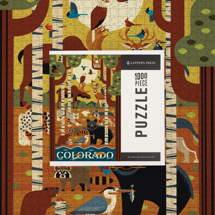 Colorado, Forest Animals, Geometric, Jigsaw Puzzle Puzzle Lantern Press 