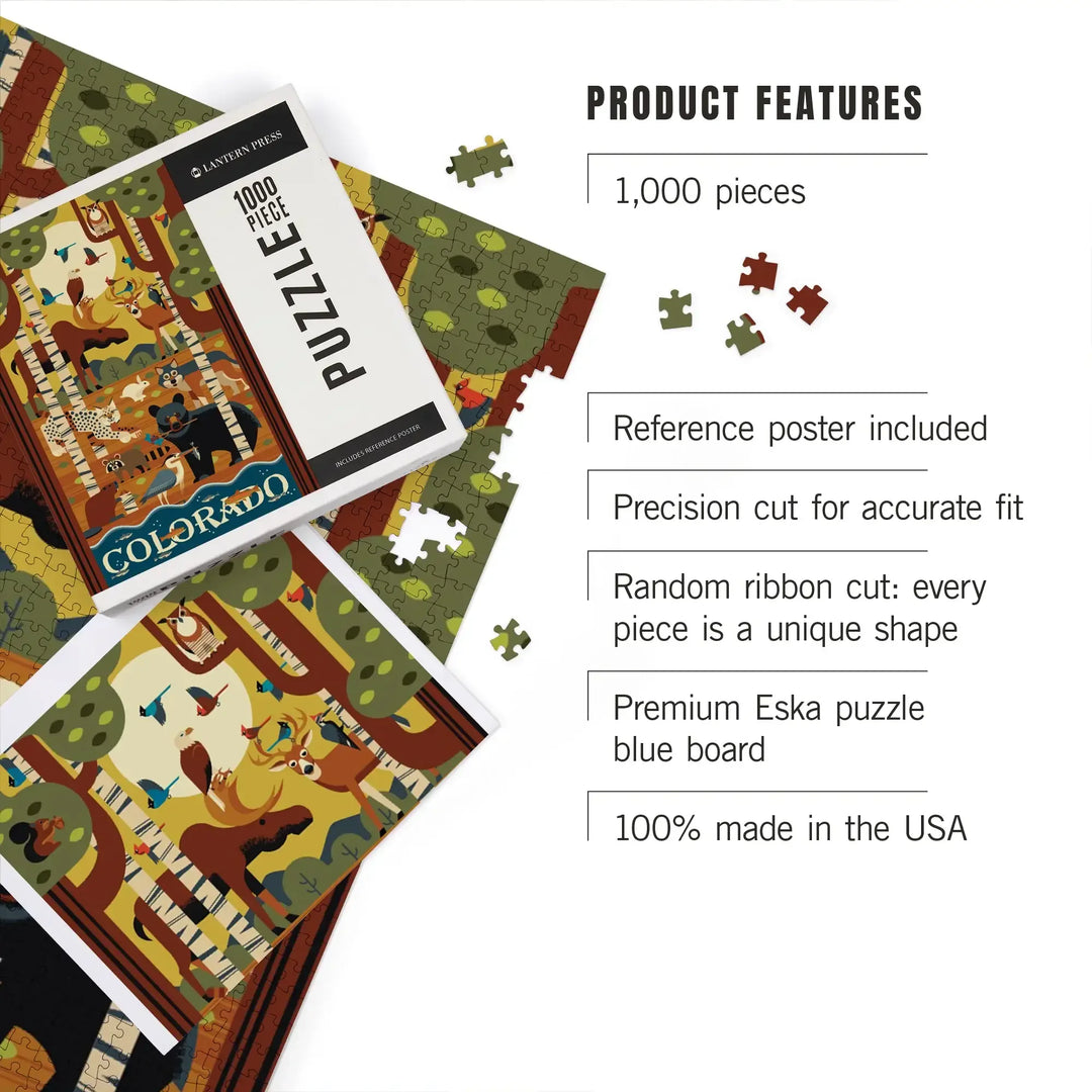 Colorado, Forest Animals, Geometric, Jigsaw Puzzle Puzzle Lantern Press 