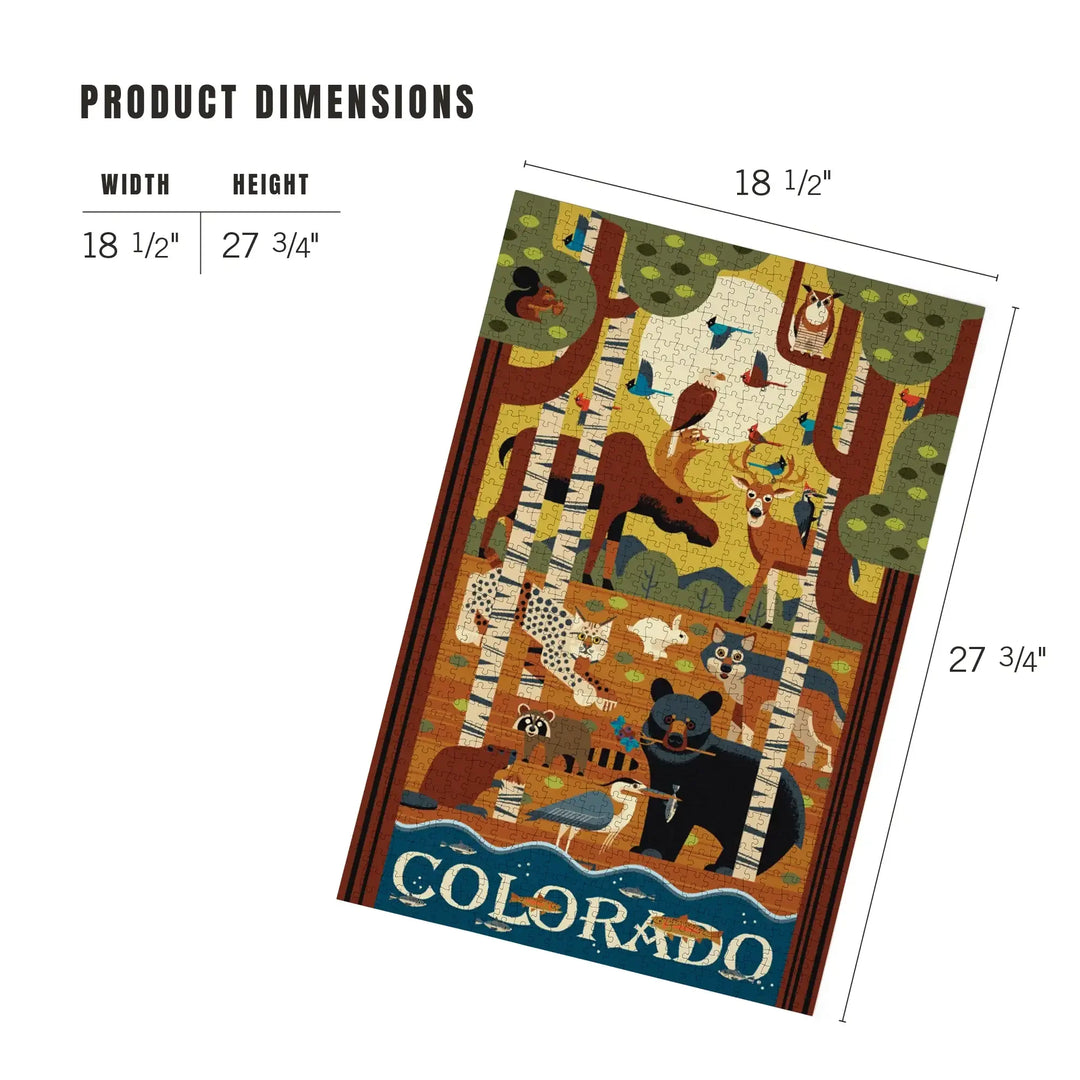 Colorado, Forest Animals, Geometric, Jigsaw Puzzle Puzzle Lantern Press 