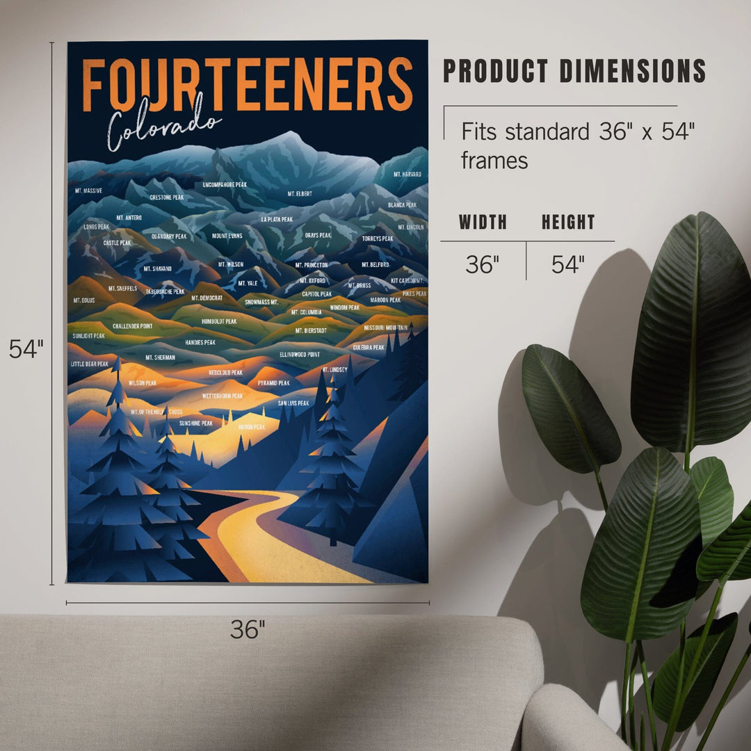 Colorado, Fourteeners, Mountain Range and Names, Art & Giclee Prints Art Lantern Press 