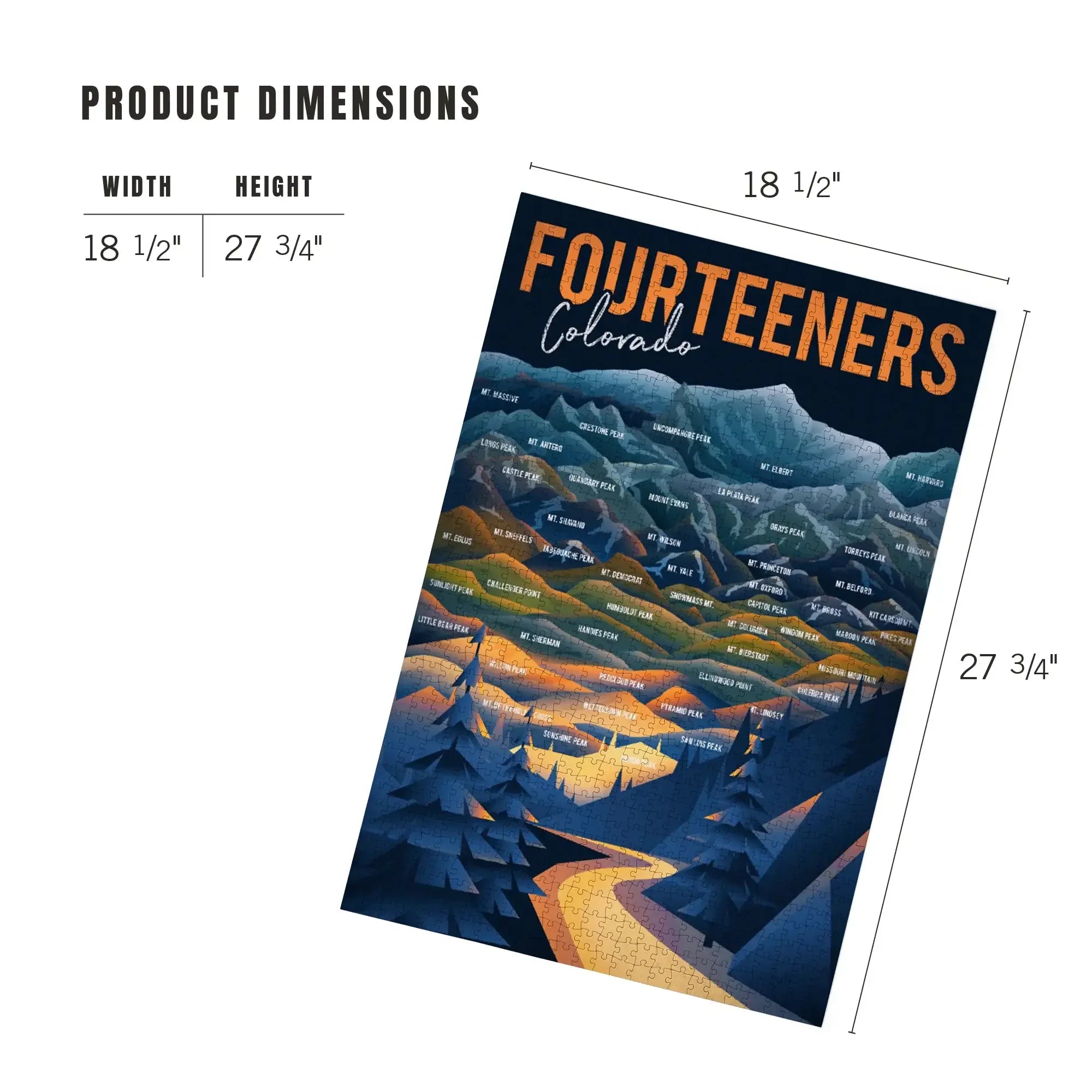 Colorado, Fourteeners, Mountain Range and Names, 1000 piece jigsaw