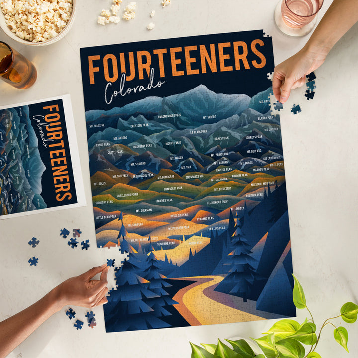 Colorado, Fourteeners, Mountain Range and Names, Jigsaw Puzzle Puzzle Lantern Press 
