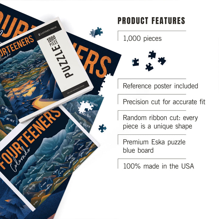 Colorado, Fourteeners, Mountain Range and Names, Jigsaw Puzzle Puzzle Lantern Press 